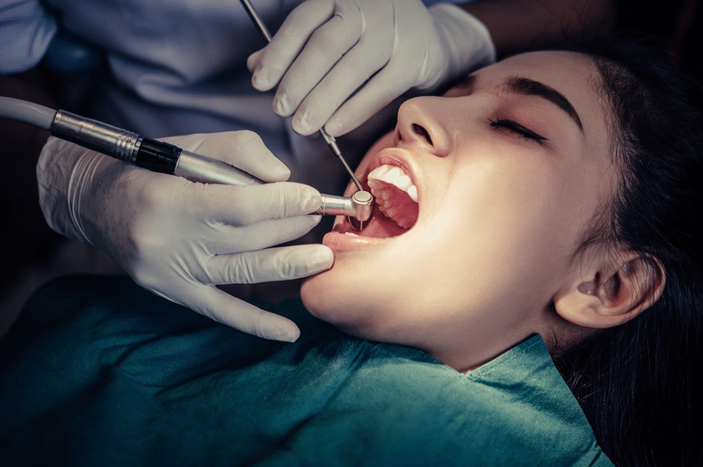 Patient receiving professional teeth cleaning and polishing at Ocean Spray Dental, Gig Harbor, WA
