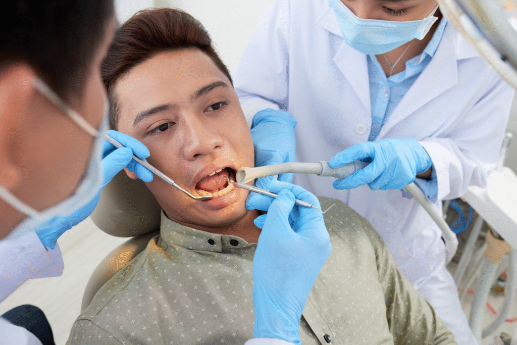 Team-based dental procedure with multiple professionals at Ocean Spray Dental, Gig Harbor, WA