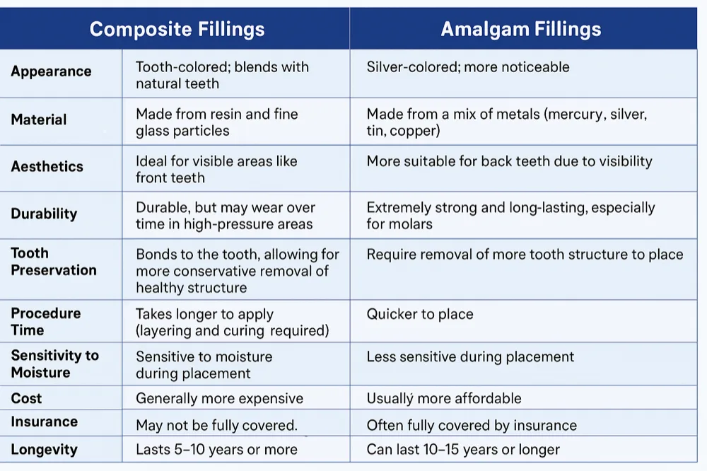 Comparison of composite tooth-colored fillings and amalgam silver fillings